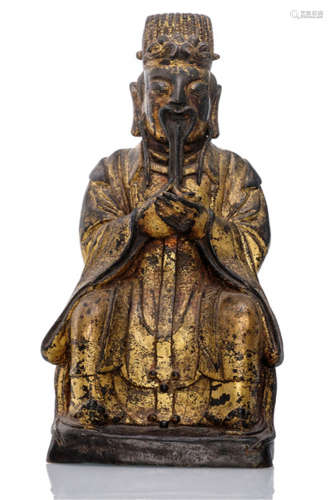 A GILT-LACQUERED BRONZE FIGURE OF AN OFFICIAL, CHINA, 17th ct