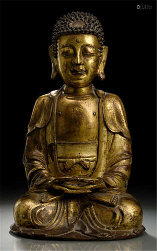 A GILT-BRONZE FIGURE OF BUDDHA SHAKYAMUNI, CHINA, 17th ct