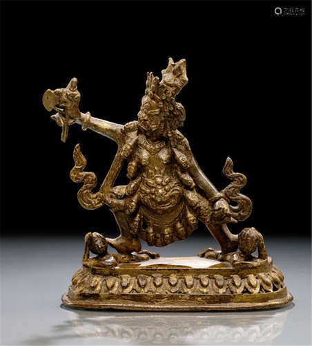 A BRONZE FIGURE OF A DHARMAPALA, NEPAL, 19th ct