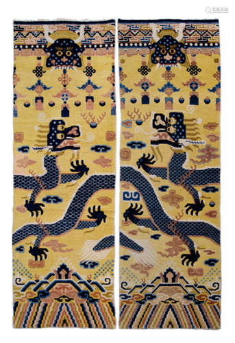 A PAIR OF FINE PILLAR COVERING CARPETS WITH DRAGON PATTERN