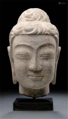 A HARD STONE LIFE-SIZE BUDDHA HEAD