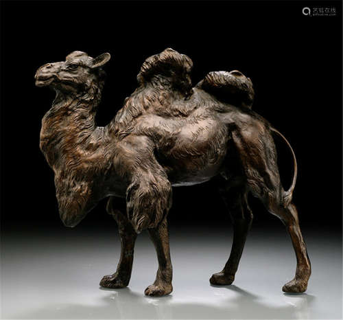 A BRONZE MODEL OF A STANDING CAMEL, Japan, marked Seiya sei, Meiji period - Minor wear