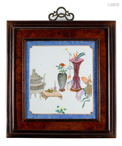 THREE FRAMED PORCELAIN PLATES WITH ANTIQUITIES
