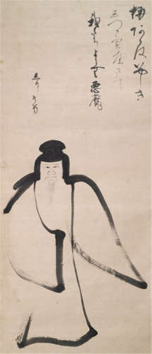 IN THE STYLE OF KONOE NOBUTADA (Japan, 1564-1614), Japan, Edo period, painting of a Totô Tenjin and a poem, ink on paper - Provenance: Purchased at Klefisch, 16.06.1979 - Minor wear, partly rest., mounted as hanging scroll with black lacquered wood ends, wood box