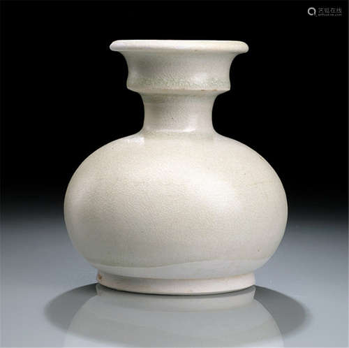 A SMALL LIGHT-CELADON GLAZED VASE WITH BULBOUS WIDE RIM, China, Tang dynasty-Property from an old Austrian private collection-Minor wear