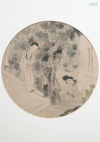 Fan leaf, China, dated 1841, Depiction of a scene from the novel 