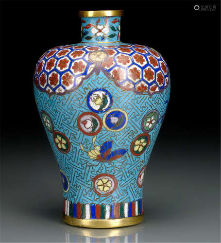 A CLOISONNÉ BUTTERFLY AND FLOWER VASE