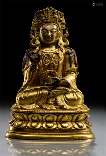 A GILT-BRONZE FIGURE OF A BODHISATTVA, SINO-TIBETAN, 18th ct