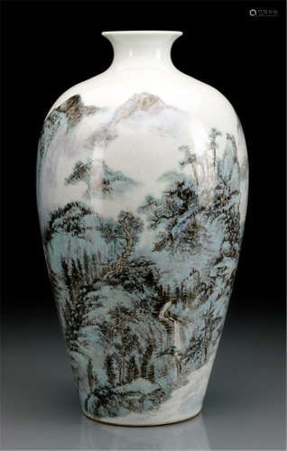 A 'MEIPING'-SHAPED VASE DECORATED WITH A LANDSCAPE BY FENG JUNWEN (1934-)