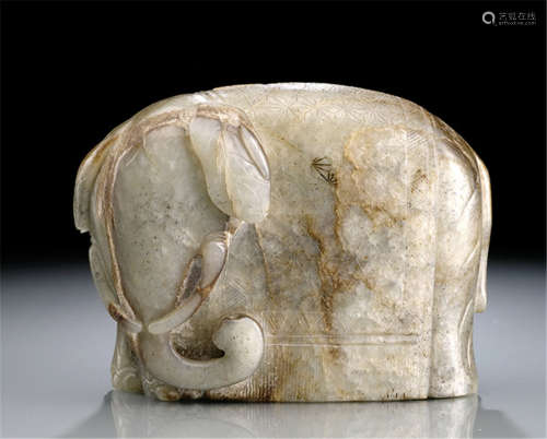 A CARVED JADE MODEL OF A STANDING ELEPHANT, China, ca