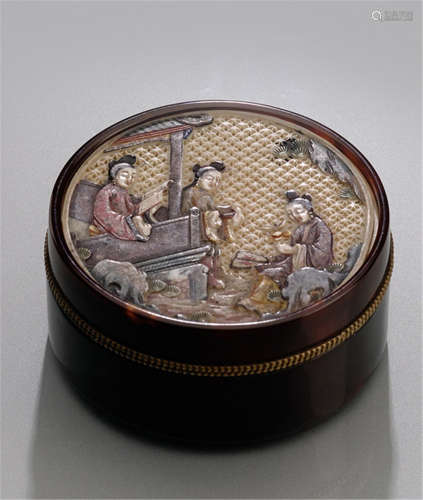 A TORTOISESHELL AND IVORY BOX AND COVER
