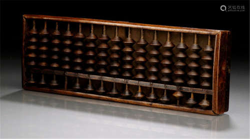A WOOD ABACUS, Japan, Meiji period, engraved on the reverse side: Nuno nori tonya Fukui Ôwaki shôten denwa 1063 ban ( wholesale for textiles and glue, Fukui, Ôwaki-branch and tel. no.) - Property from an Austrian private collection, collected before 1990