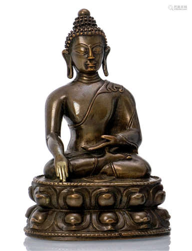 A BRONZE FIGURE OF BUDDHA SHAKYAMUNI, TIBET, 15th Ct