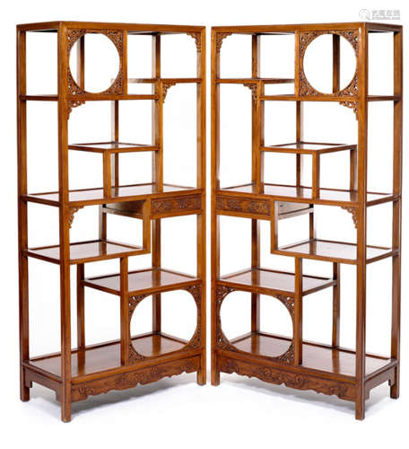 A FINE MIRRORING PAIR OF HARDWOOD DISPLAY CABINETS