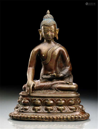 A BRONZE FIGURE OF BUDDHA SHAKYAMUNI, TIBET, 15th ct