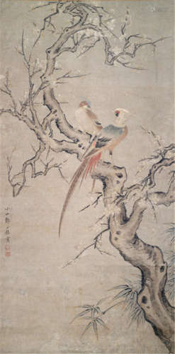 Style of Zou Yigui (1686-1772), China, Qing dynasty, Pair of Pheasants on a Flowering Plum Tree