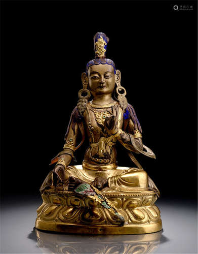 A PARCEL GILT-COPPER EMBOSSED FIGURE OF SYAMATARA, TIBET, early 19th ct