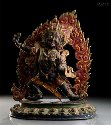 A POLYCHROME BRONZE FIGURE OF VAJRAPANI, MONGOLIA