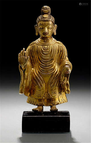 A GILT-BRONZE FIGURE OF DIPANKARA BUDDHA, TIBETO-CHINESE, Qianlong period, mounted