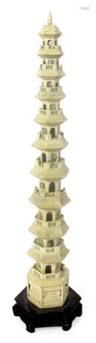 A FINE CARVED IVORY PAGODA, China, 18th ct. - Slightly chipped
