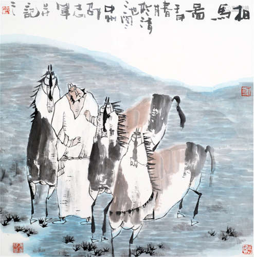 SHAO ZHIJUN/KONG ZI: FIVE PAINTINGS, China a.o. 1990ies - Ink and colour on paper - Provenance: The Jürgen L. Fischer Collection, exhibited and published in 