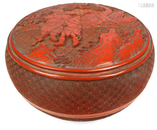 A WELL CARVED CINNABAR LACQUER BOX AND COVER, China, 19th ct. - Property from a South German noble collection, collected prior 1990 - Very slightly chipped