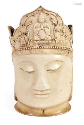 AN IVORY HEAD OF GUANYIN, China, Republic period - Minor signs of aging