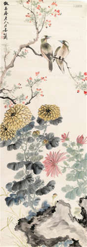 THREE BIRD AND FLOWER PAINTINGS, China, partly dated 1967 - Ink and colours on paper, unmounted, one item signed Wu Silan (1908-1964), the others signed Yu Shan - One leaf damaged, other slightly dusty