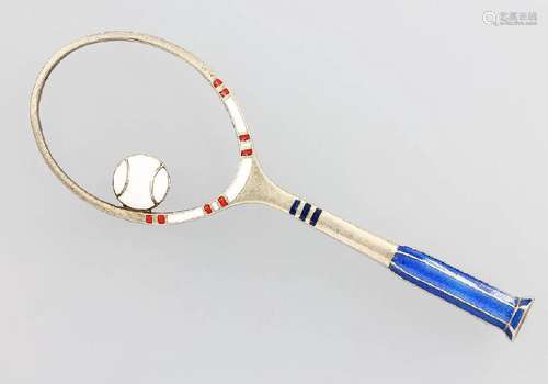 Costume jewelry brooch, tennis racket