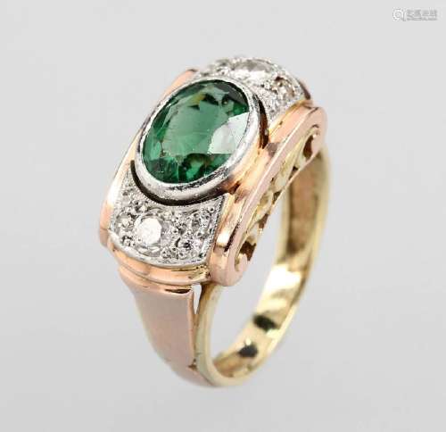 14 kt gold ring with tourmaline and diamonds