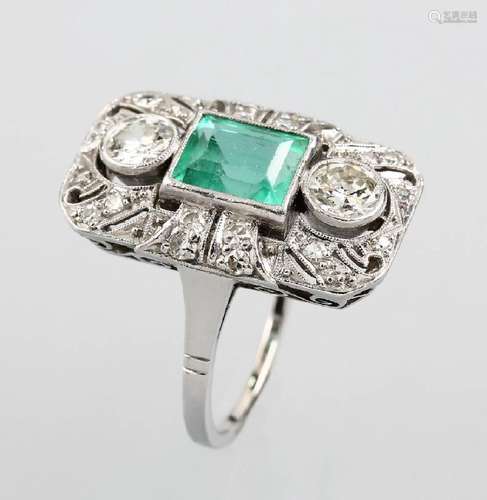 14 kt gold Art-Deco-ring with emerald and diamonds