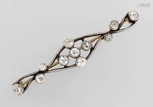 Art Nouveau brooch with diamonds, YG 585/000 and