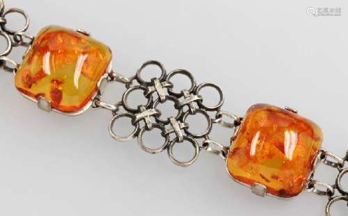 Bracelet with amber, silver 925, amber cabochons