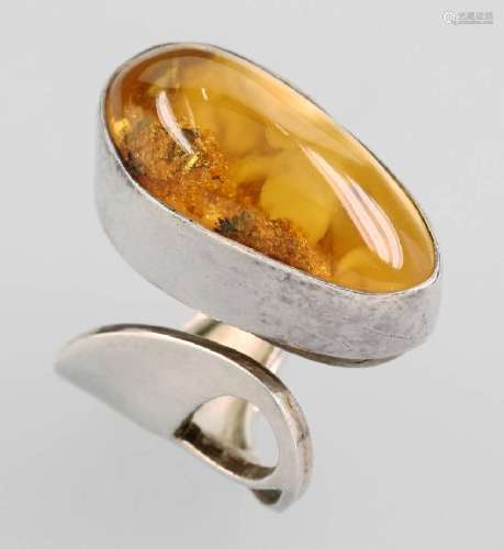 Designerring with amber, costum made approx. 1960/70