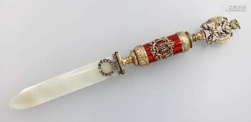 Paper knife with jade, enamel and diamonds, 1930/40s