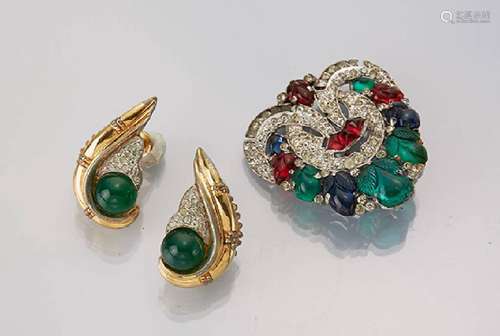 Costume jewelry brooch and pair of earscrews