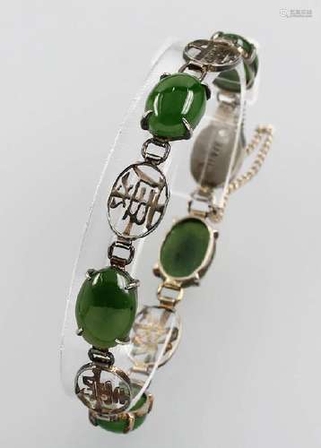 Bracelet with jade, 1930s, applique silver