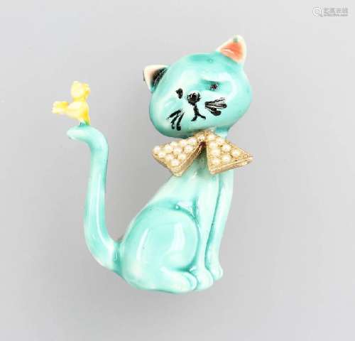 Brooch 'cat' with enamel and imitated pearls, USA
