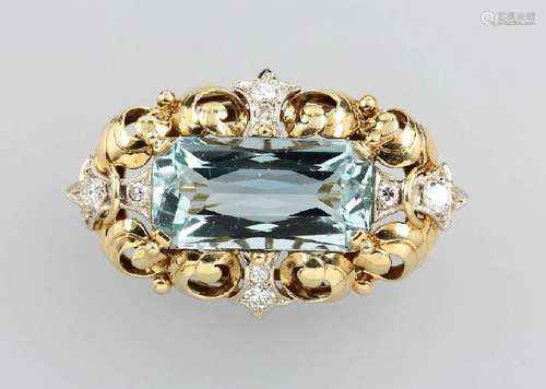 14 kt gold brooch with aquamarine and diamonds