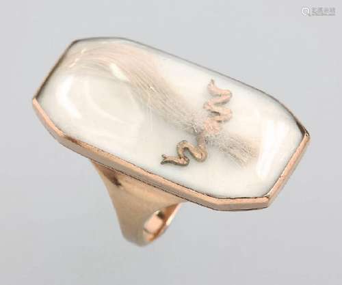 14 kt gold memoryring with hairinlay