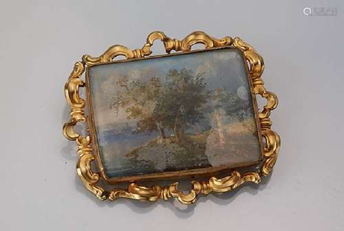 Brooch with painting under glass