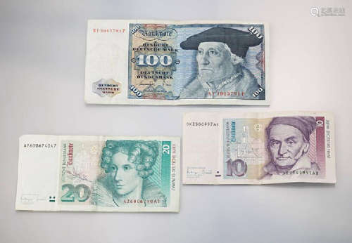 Lot 3 banknotes, Germany