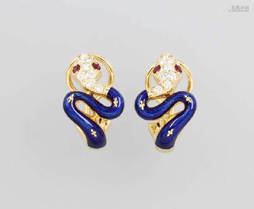 Pair FABERGE earrings 'Snake' with enamel and