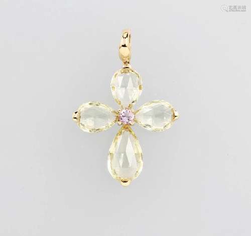 18 kt gold crosspendant with amethyst and beryls , YG