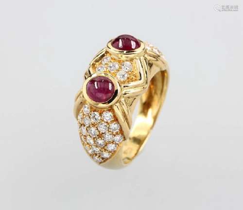 18 kt gold ring with brilliants and rubies ,YG750/000,