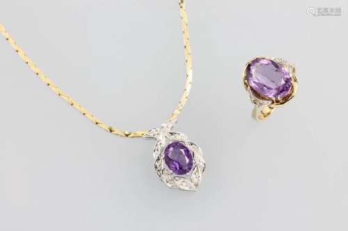 14 kt gold lot with amethysts and diamonds