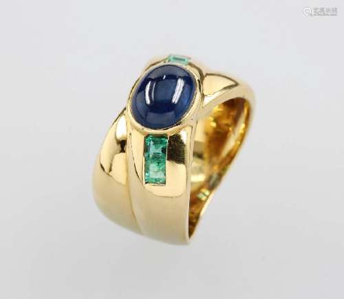 18 kt gold ring with sapphire and emeralds