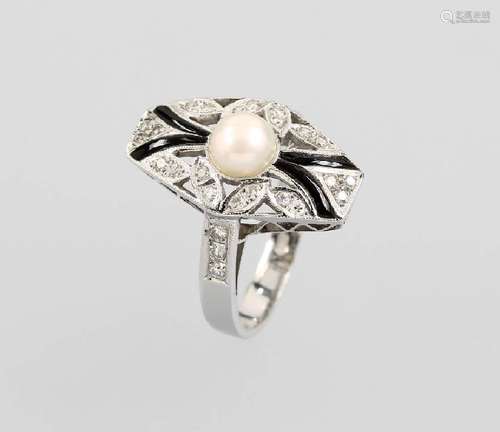 Ring with cultured pearl and brilliants, WG 585/000