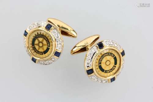 Pair of 18 kt gold cuff links with sapphires and