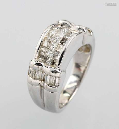 14 kt gold ring with diamonds, WG 585/000, 21 princess